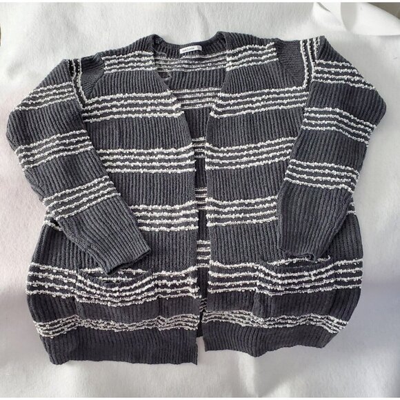 Pink Clover Sweaters - Pink Clover Quad Striped Knit Open Front Cardigan w/ Pockets Grey Size M New